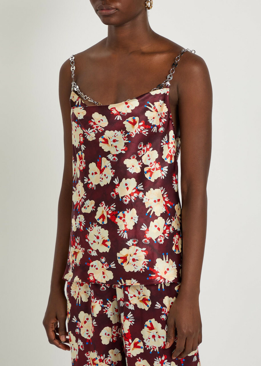 Rabanne Floral-print Metal Detail Silk Blouse Multicoloured