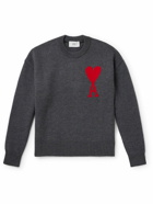 AMI PARIS - Logo-Intarsia Virgin Wool Sweater - Gray