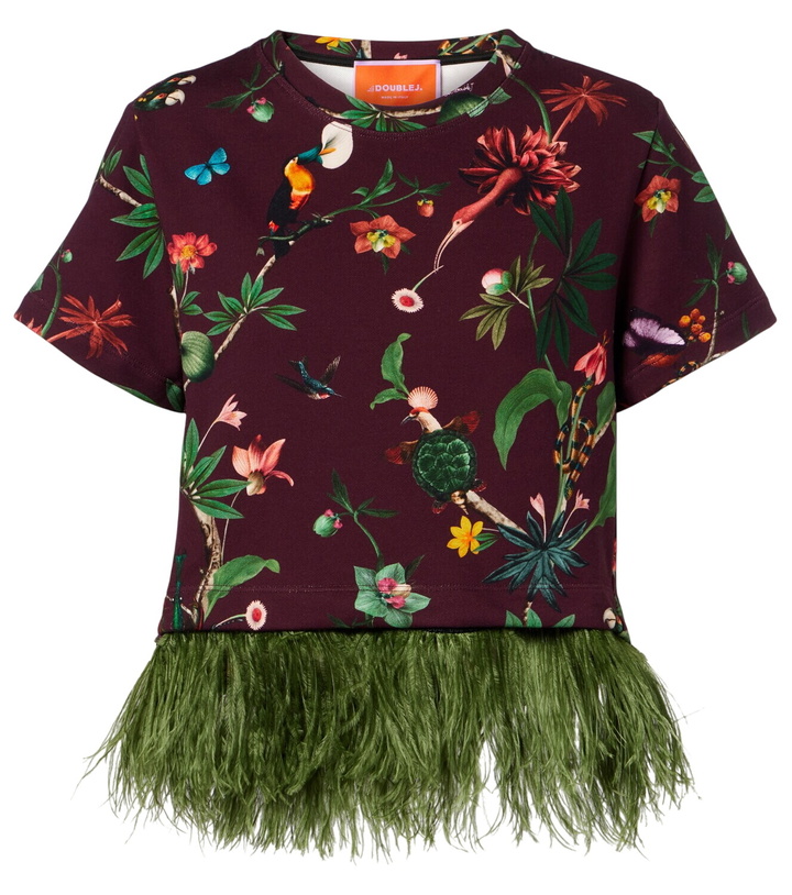 Photo: La DoubleJ La Scala feather-trimmed printed cotton T-shirt