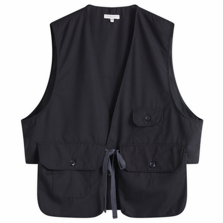 Photo: Engineered Garments Men's Fowl Vest in Dark Navy Tropical Wool