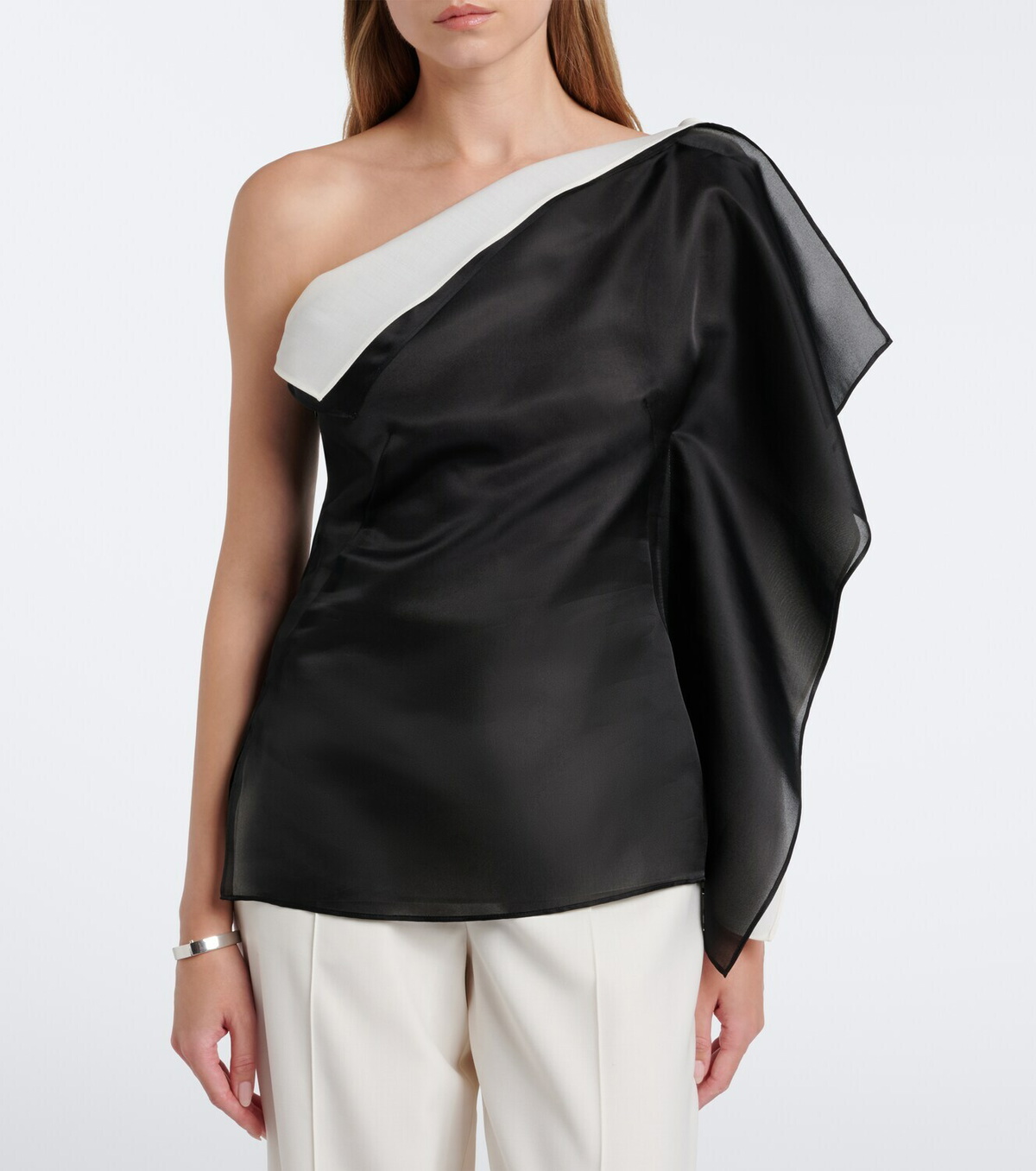 Róhe Draped one-shoulder silk top