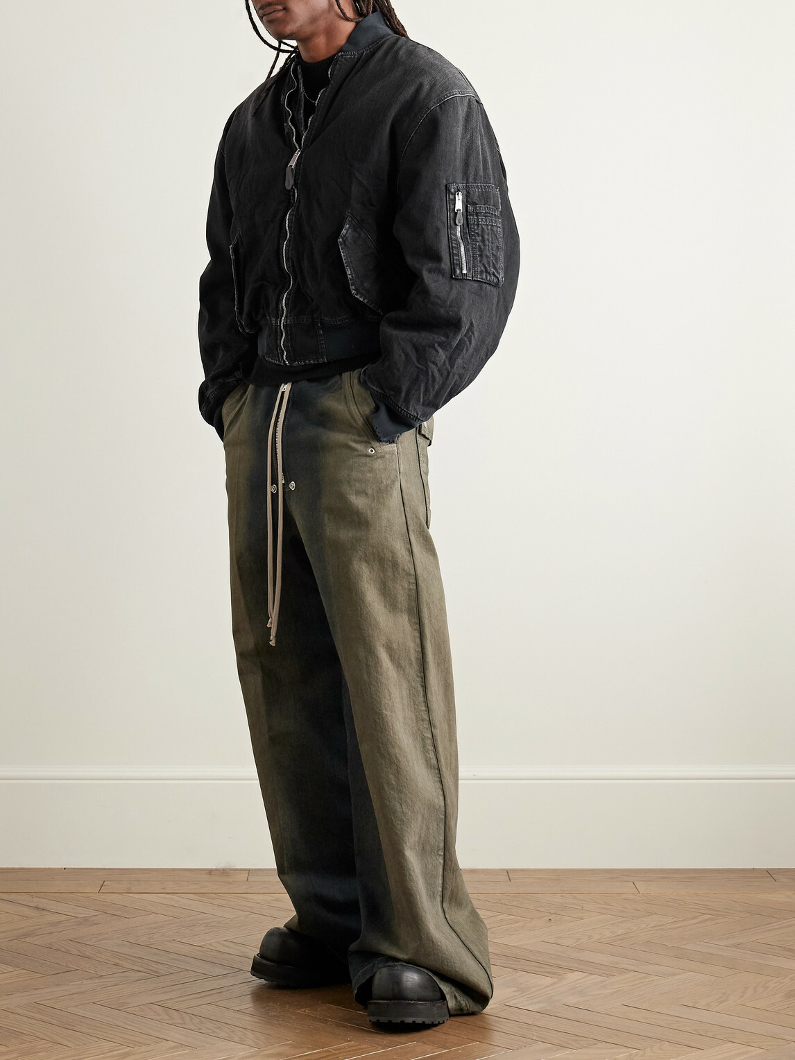 Balenciaga - Distressed Denim Bomber Jacket - Black