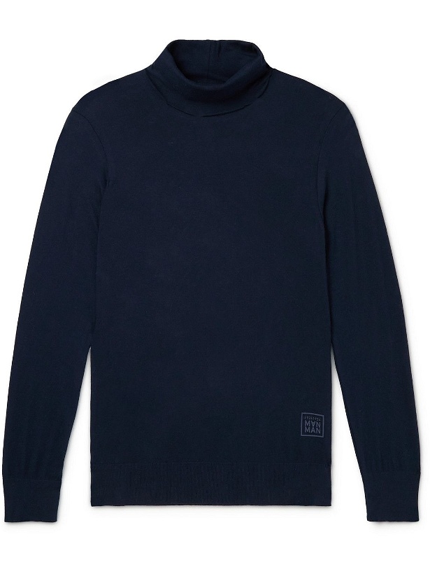 Photo: MAN 1924 - Logo-Print Cotton-Jersey Rollneck T-Shirt - Blue