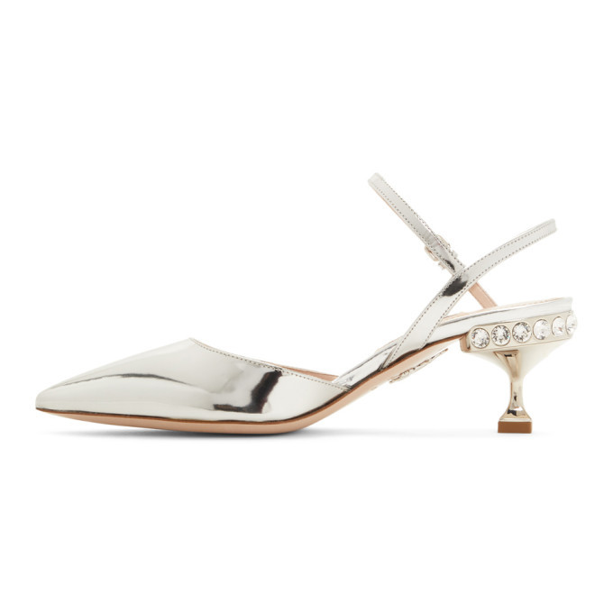 Miu Miu Silver Patent Slingback Heels Miu Miu