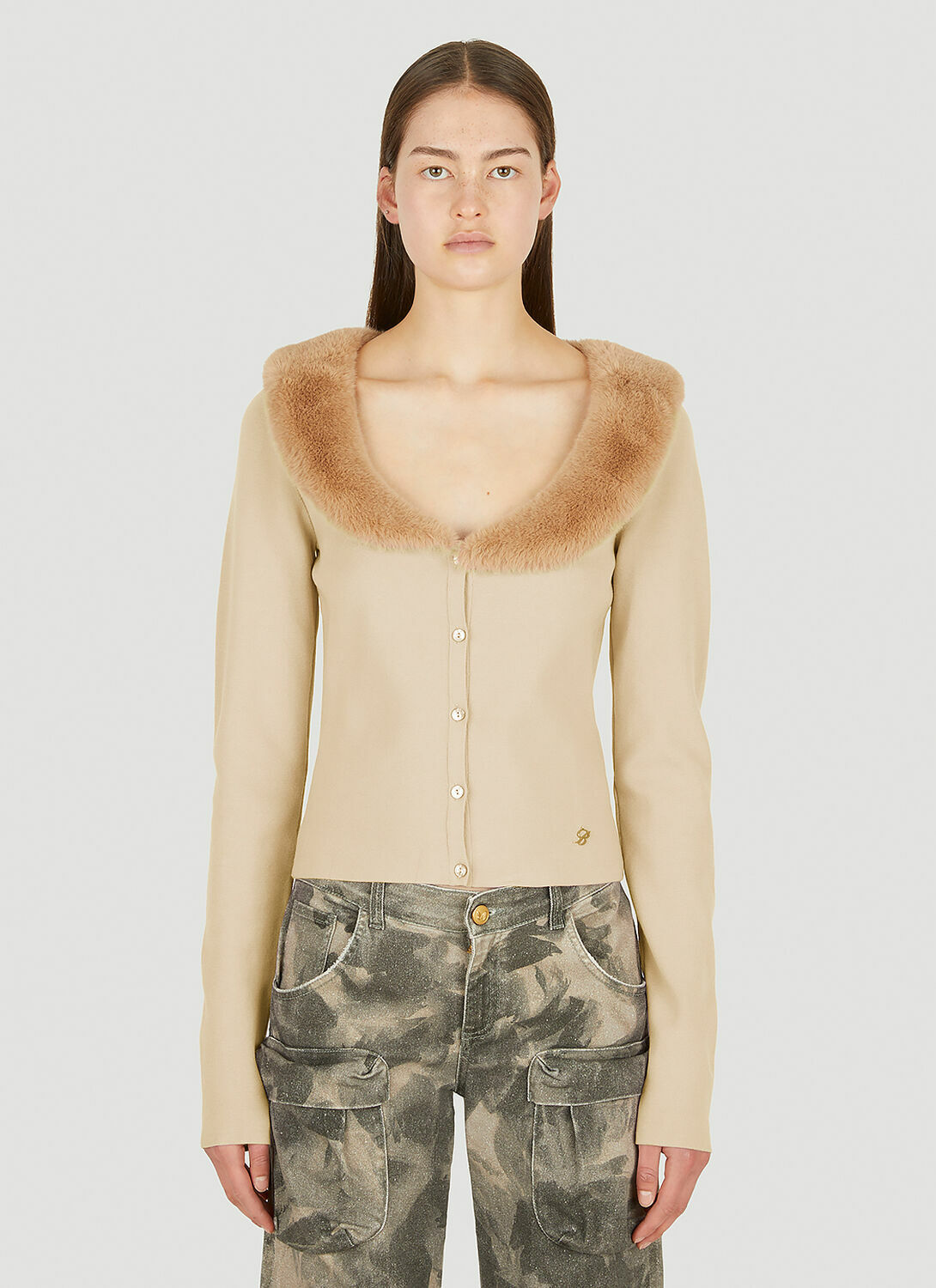Blumarine Faux Fur Trim Cardigan