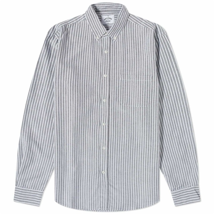 Photo: Portuguese Flannel Men's Belavista Stripe Button Down Oxford Shirt in White/Black