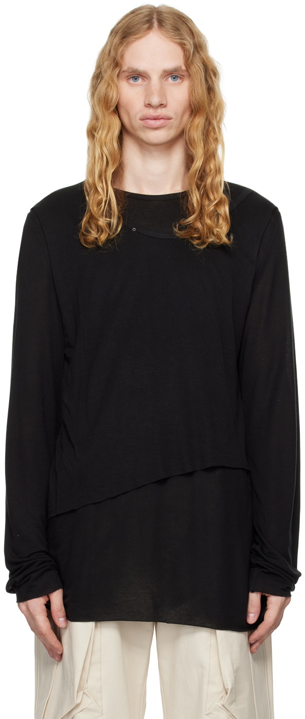 【CARNET-ARCHIVE】3l Plates L/S Tee CARNET-ARCHIVE Black 3 Metal Plates Necklace Sheer T-shirt