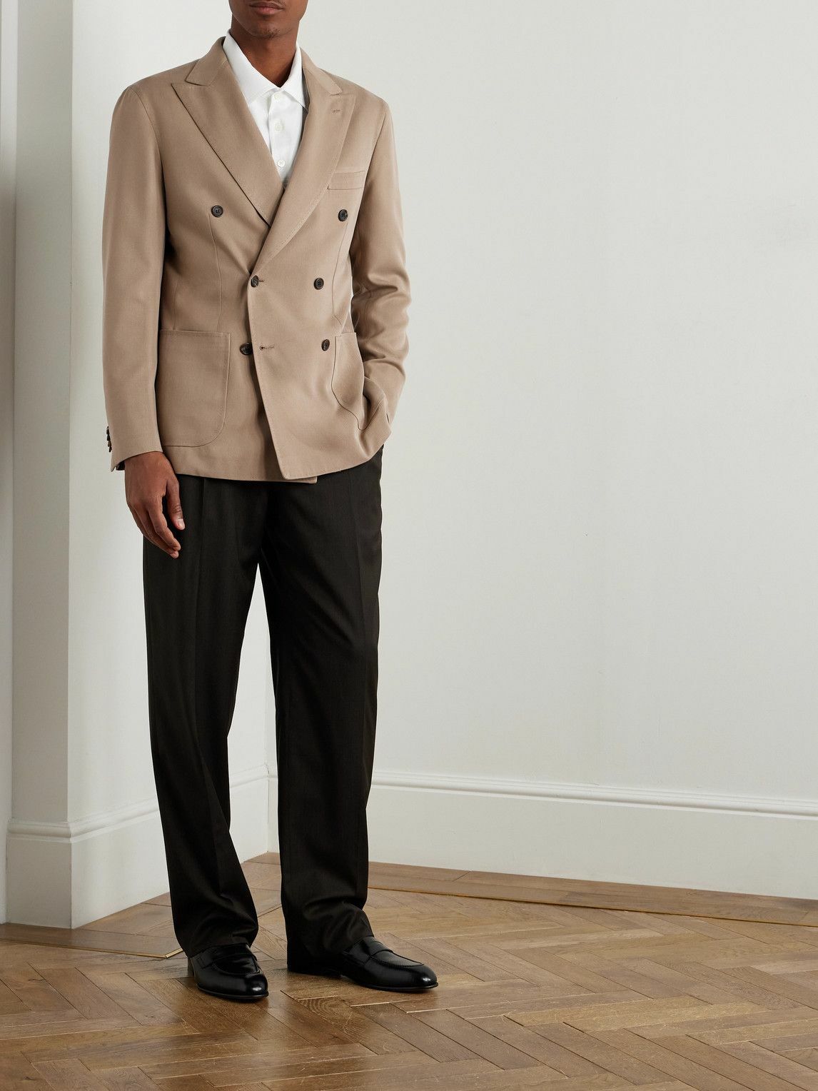 Brioni - Soffio Double-Breasted Silk-Twill Blazer - Neutrals