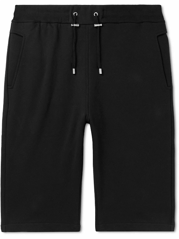 Photo: Balmain - Logo-Flocked Cotton-Jersey Drawstring Shorts - Black