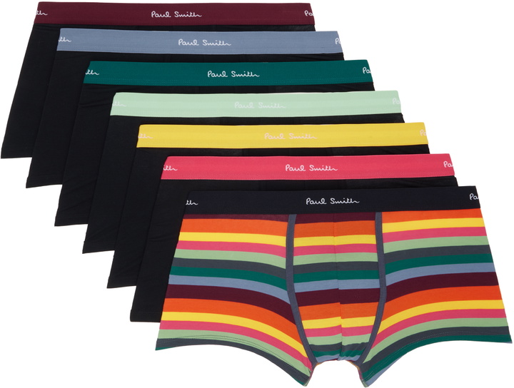 Photo: Paul Smith Seven-Pack Multicolor Organic-Cotton 'Artist Stripe' Mixed Boxer Briefs