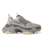 Balenciaga - Triple S Mesh, Nubuck and Leather Sneakers - Men - Gray