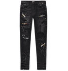 AMIRI - Skinny-Fit Appliquéd Paint-Splattered Distressed Stretch-Denim Jeans - Black