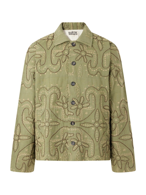 Photo: Kartik Research - Godhadi Embroidered Cotton-Canvas Blouson Jacket - Green