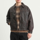 FrizmWORKS Men's Destroyed Cowhide Leather Jacket in Washed Brown