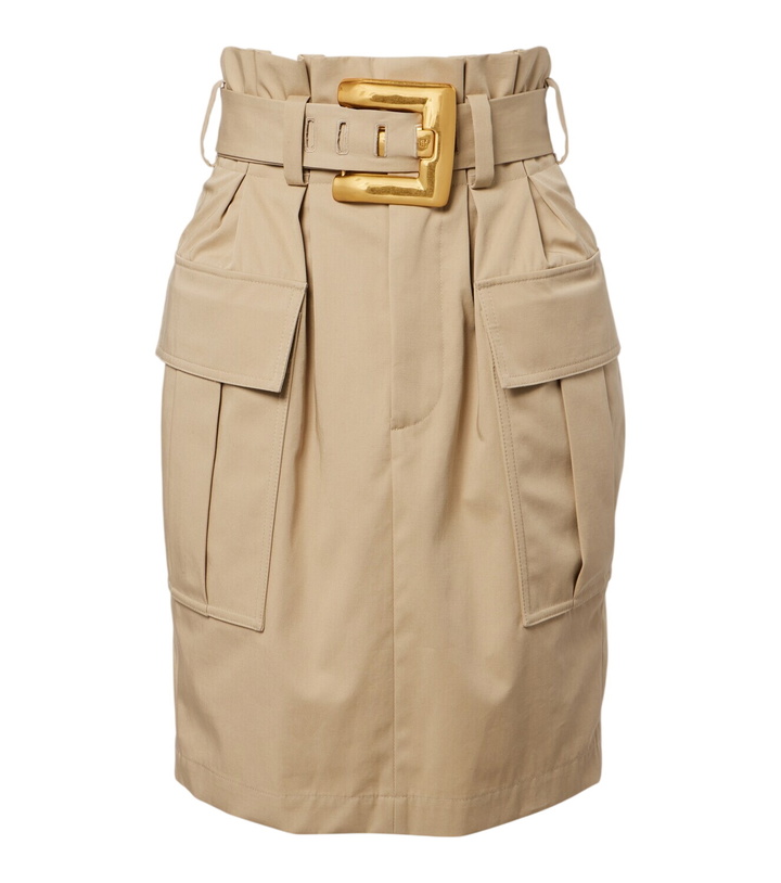 Photo: Balmain Belted cotton gabardine midi skirt