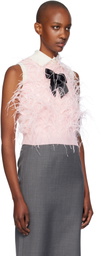 SHUSHU/TONG Pink Ostrich Feather Embellished Knit Vest