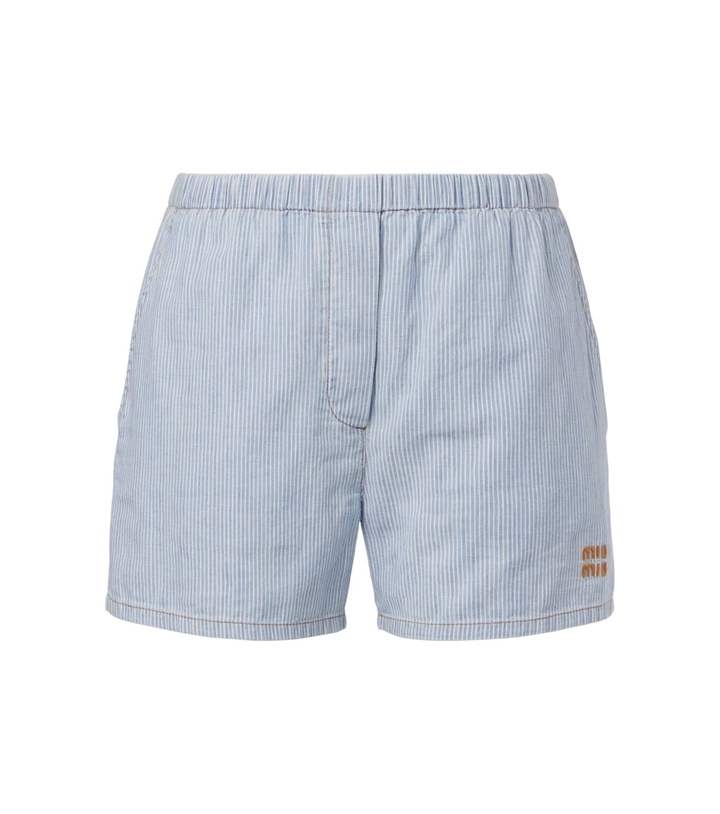 Photo: Miu Miu Logo striped cotton shorts