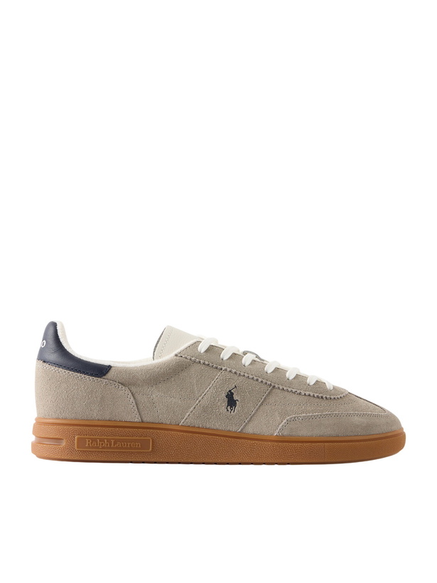 Photo: Polo Ralph Lauren - Bedford Logo-Embroidered Leather-Trimmed Suede Sneakers - Gray