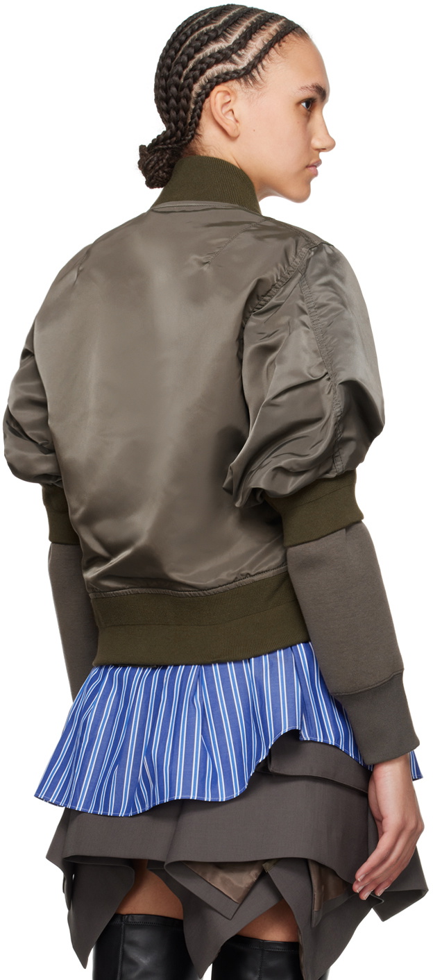 sacai Taupe Puff Sleeve Bomber Jacket
