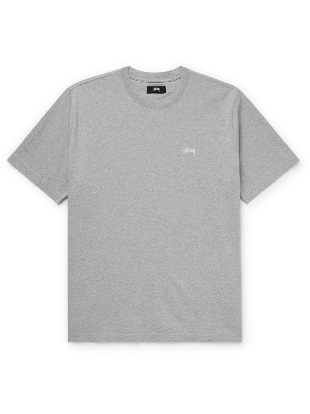 Photo: STÜSSY - Logo-Embroidered Cotton-Jersey T-Shirt - Gray