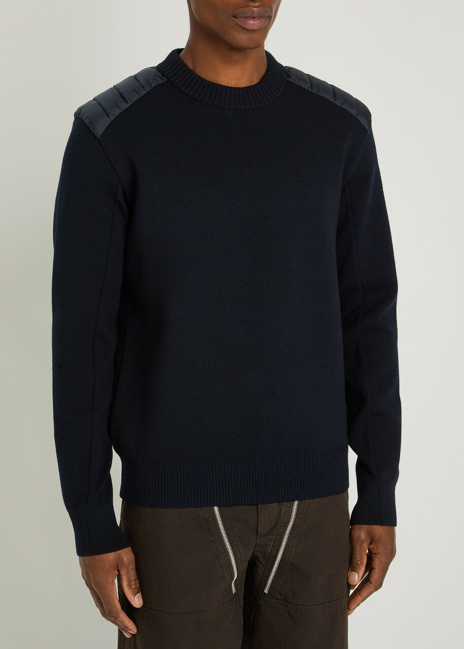 Moncler Grenoble Padded-shoulder Shell and Wool-blend Jumper Navy