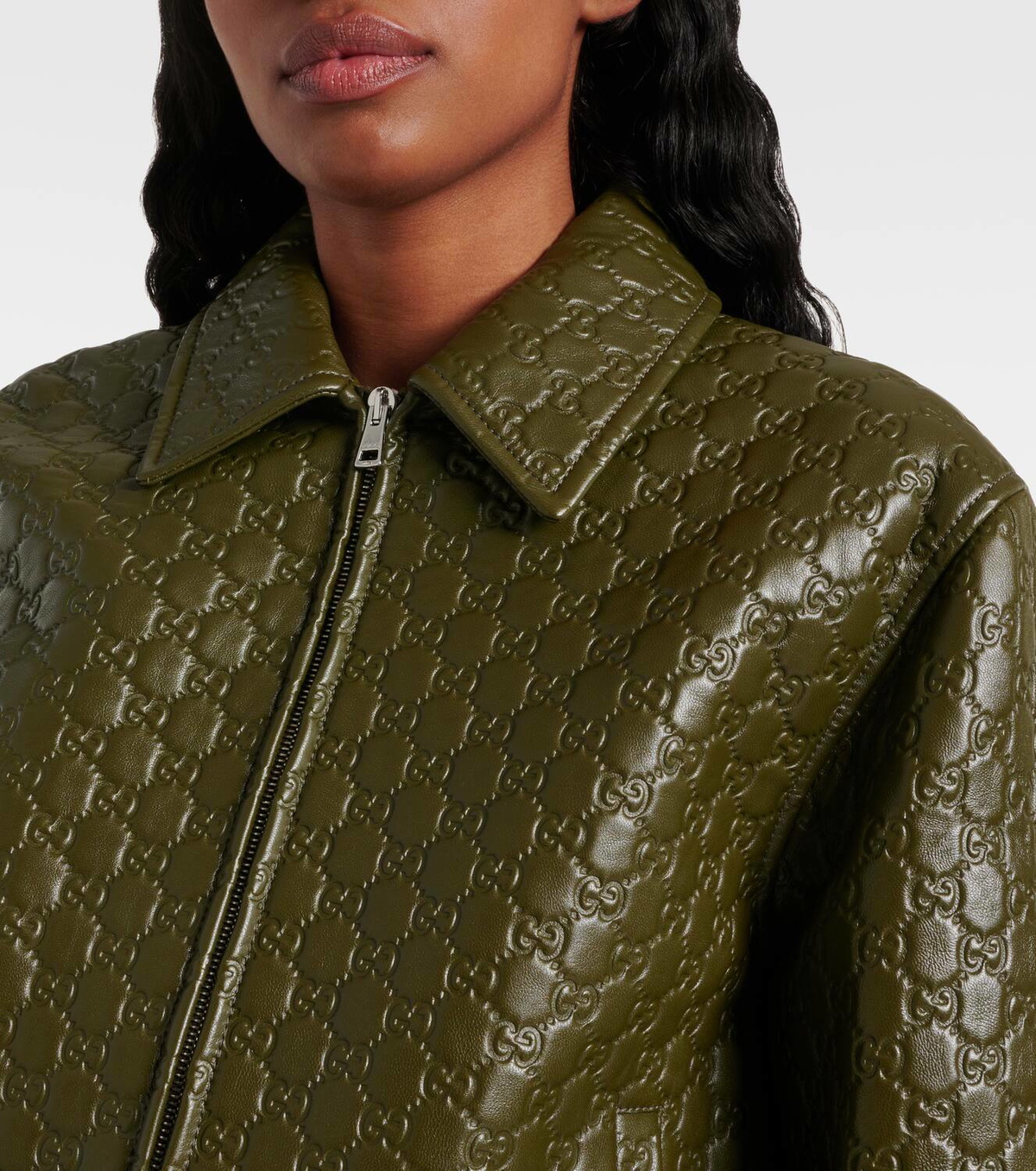 Gucci GG embossed leather bomber jacket