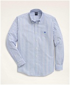 Brooks Brothers Men's Big & Tall Sport Shirt, Non-Iron Oxford Button-Down Collar Stripe | Bright Blue