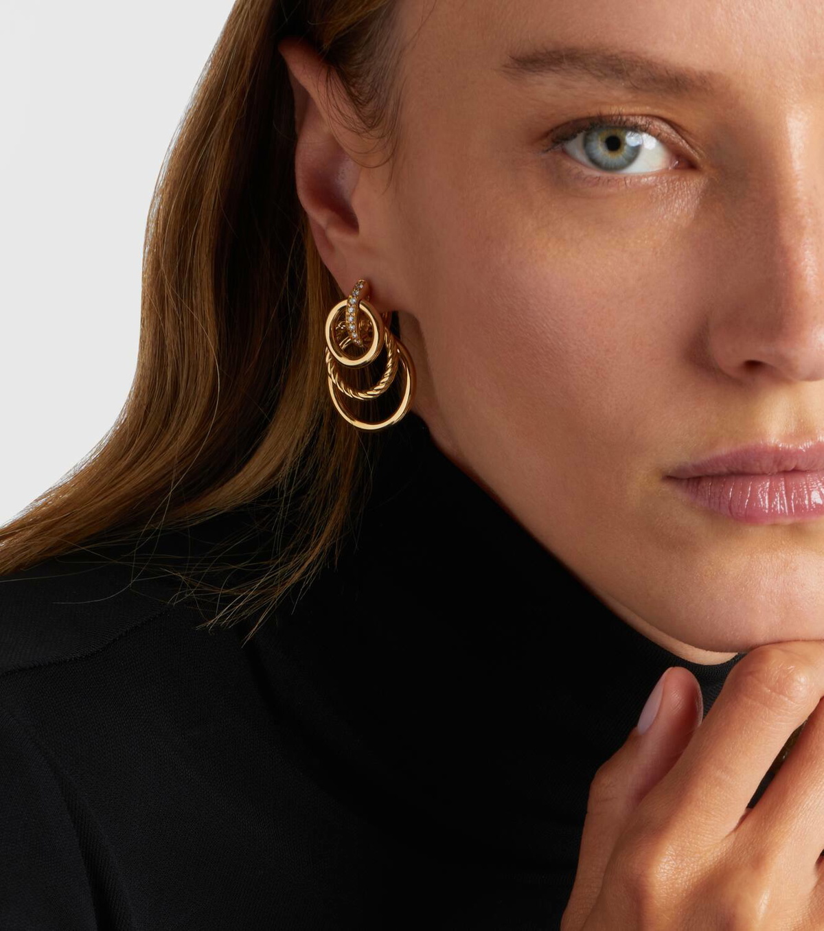 David Yurman DY Mercer® Triple 18kt gold earrings with diamonds