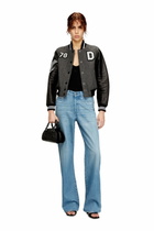 Diesel Cropped varsity jacket in wool and leather - Leather jackets Womens in Multicolor