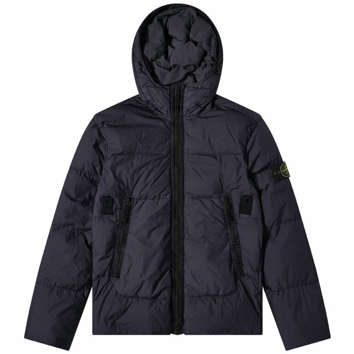 Photo: Stone Island Men's Garment Dyed Crinkle Reps Hooded Down Jacket in Navy