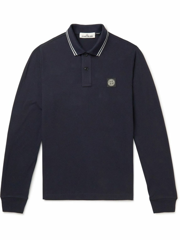 Photo: Stone Island - Slim-Fit Logo-Appliquéd Stretch-Cotton Piqué Polo Shirt - Blue