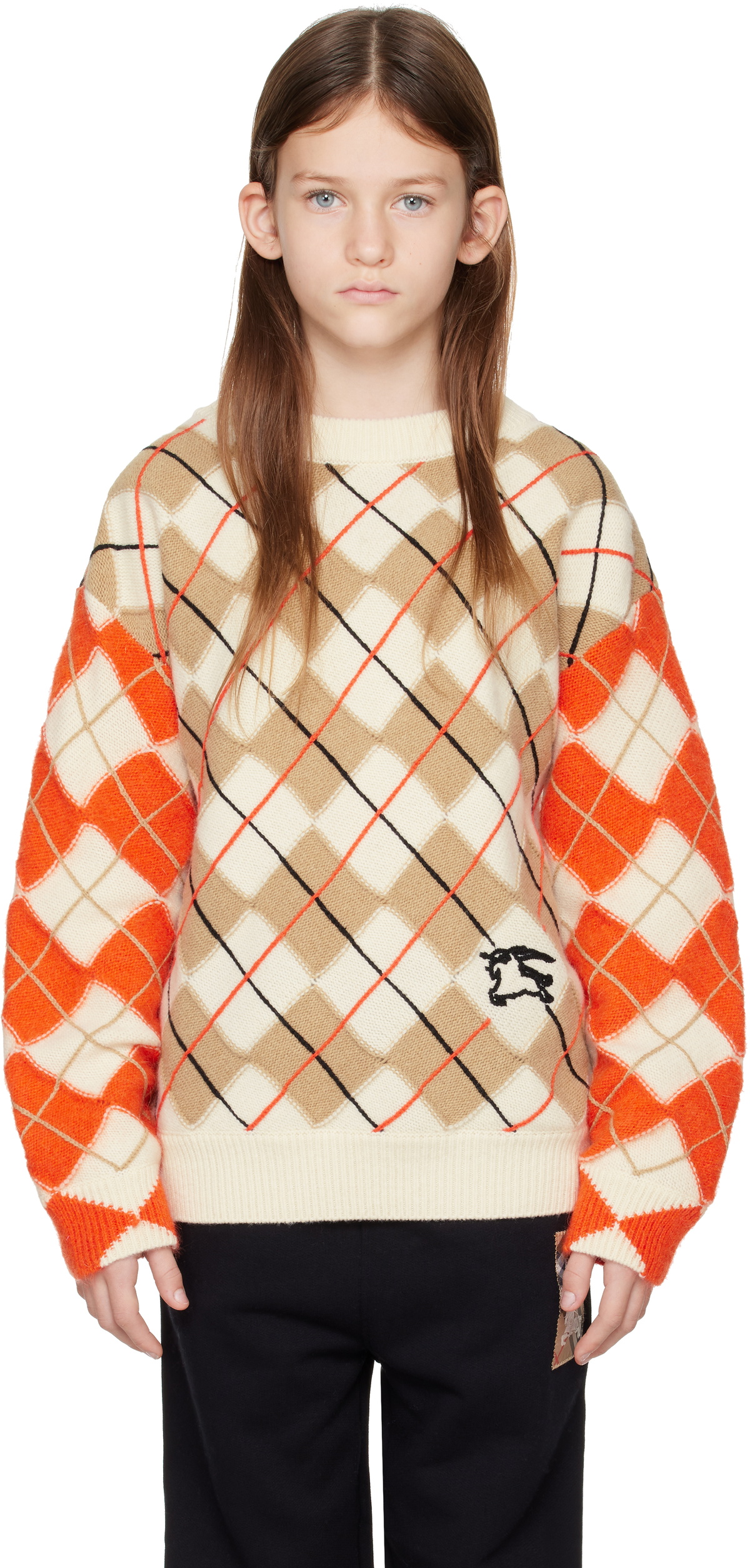 Burberry Kids Orange Argyle Wool Sweater