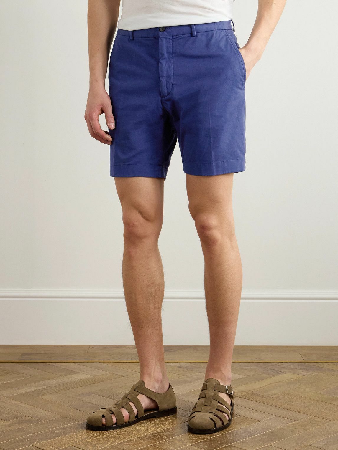 Ralph Lauren Purple label - Slim-Fit Straight-Leg Garment-Dyed Cotton-Blend Twill Shorts - Blue