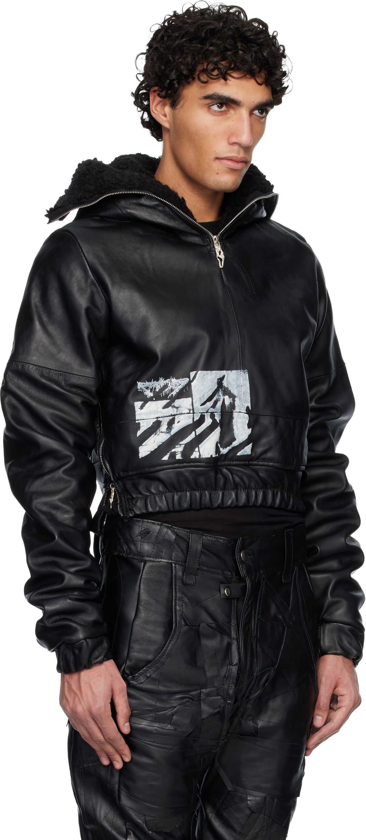 Swampgod Black Quarter Zip Palombaro Hoodie Leather Jacket