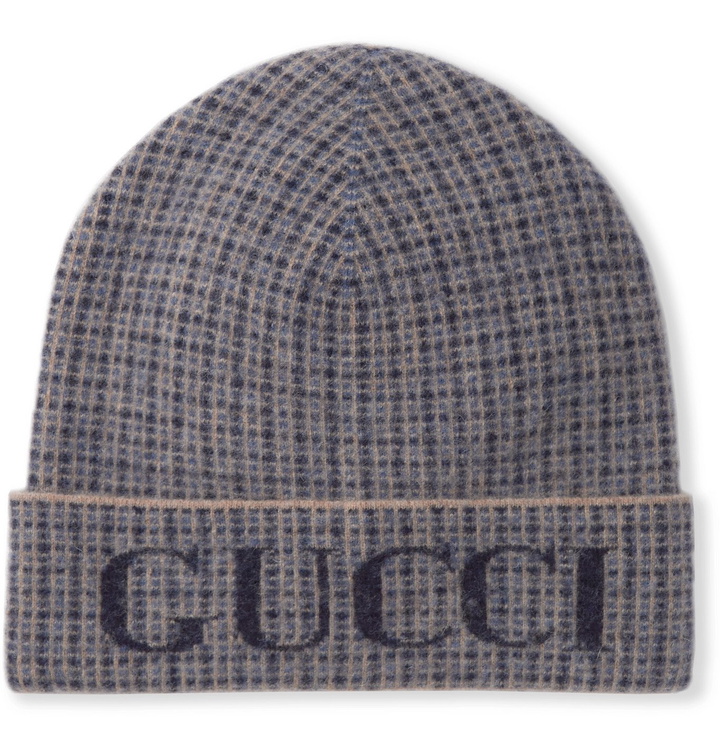 Photo: GUCCI - Logo-Intarsia Checked Wool-Blend Beanie - Blue