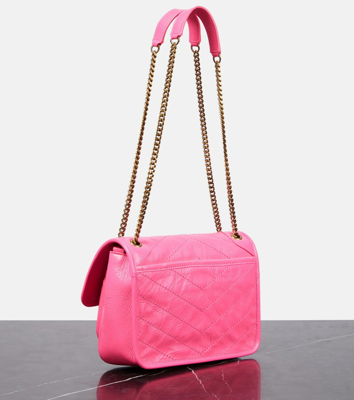 Pink Niki baby quilted crinkled-leather shoulder bag