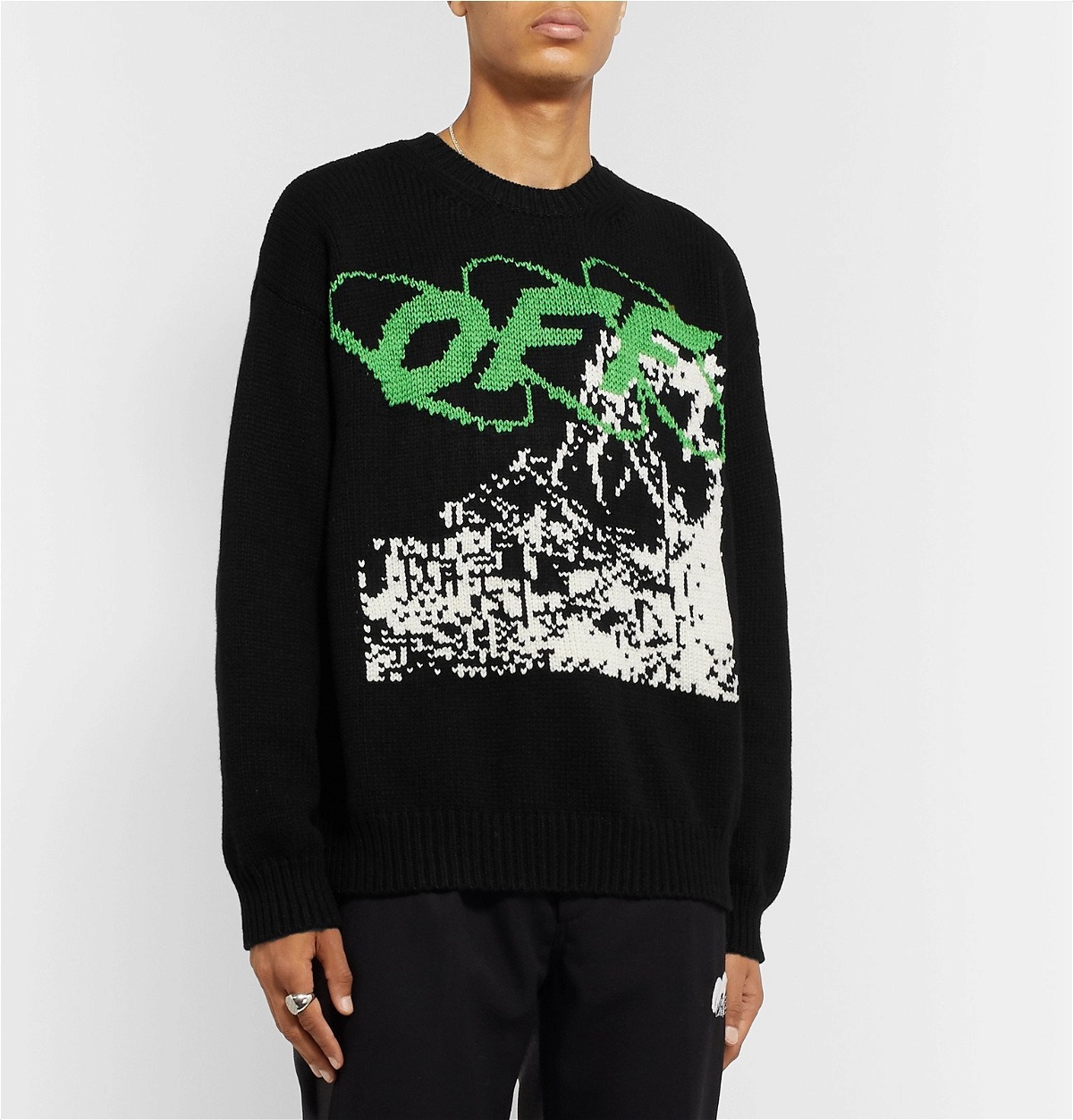 Off-White Intarsia Wool-Blend Sweater - Black Off-White