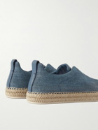 Zegna - Triple Stitch™ Leather-Trimmed Canvas Slip-On Sneakers - Blue