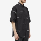 Balenciaga Men's All Over Logo Short Sleeve Shirt in Black/White