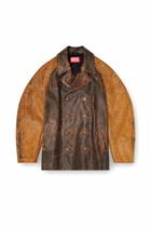 Diesel Cocoon peacoat in crackle leather - Leather jackets Mens in Brown
