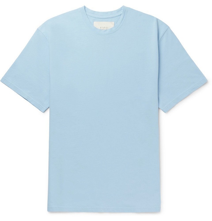 Photo: Studio Nicholson - Letra Mercerised Cotton-Jersey T-Shirt - Blue