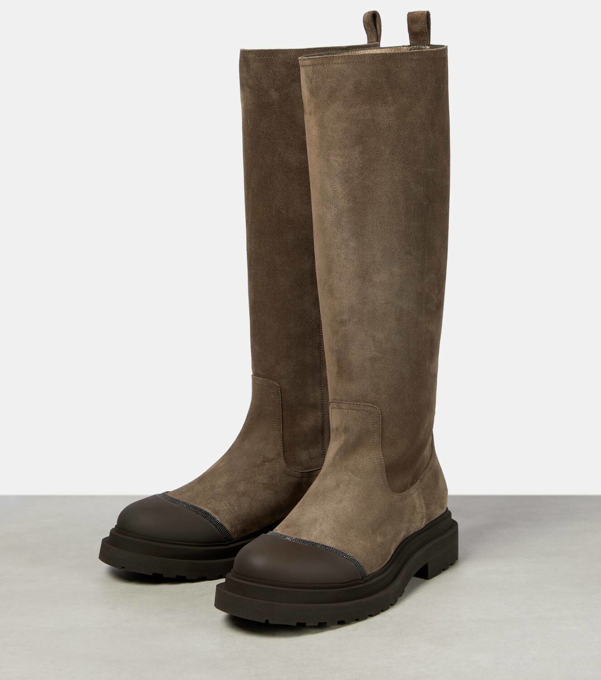 Brunello Cucinelli Embellished suede knee-high boots
