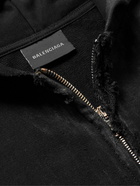 Balenciaga - Gaffer Logo-Embroidered Distressed Cotton-Jersey Zip-Up Hoodie - Black