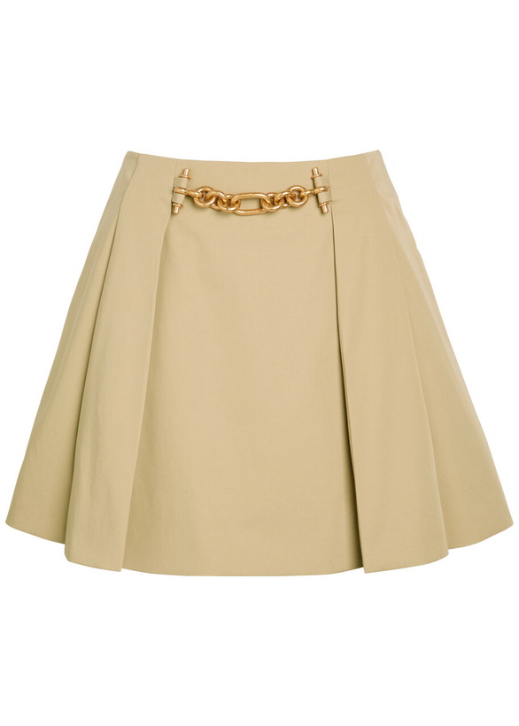 Photo: Balmain Embellished Pleated Cotton Mini Skirt Sand