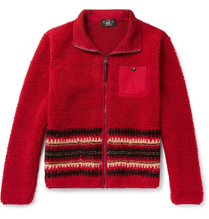 Photo: RRL - Canvas-Trimmed Intarsia Fleece Jacket - Red