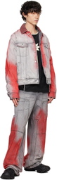 KUSIKOHC Gray & Red Padded Multi Rivet Denim Jacket