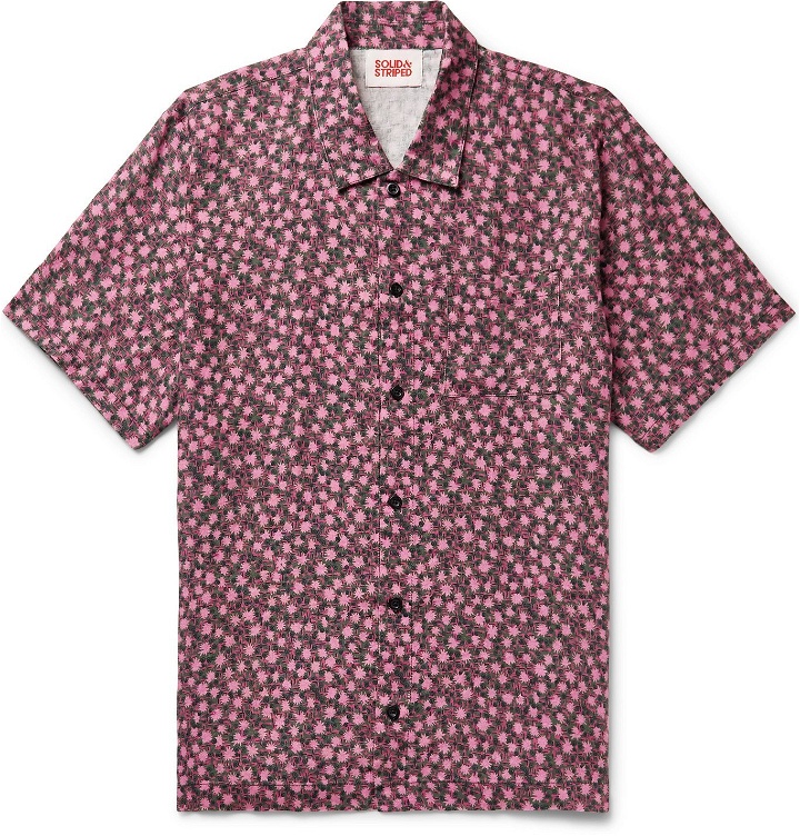 Photo: Solid & Striped - The Cabana Printed Linen Shirt - Pink