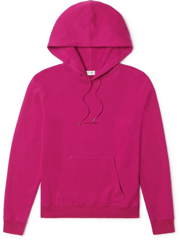Photo: SAINT LAURENT - Logo-Print Cotton-Jersey Hoodie - Pink