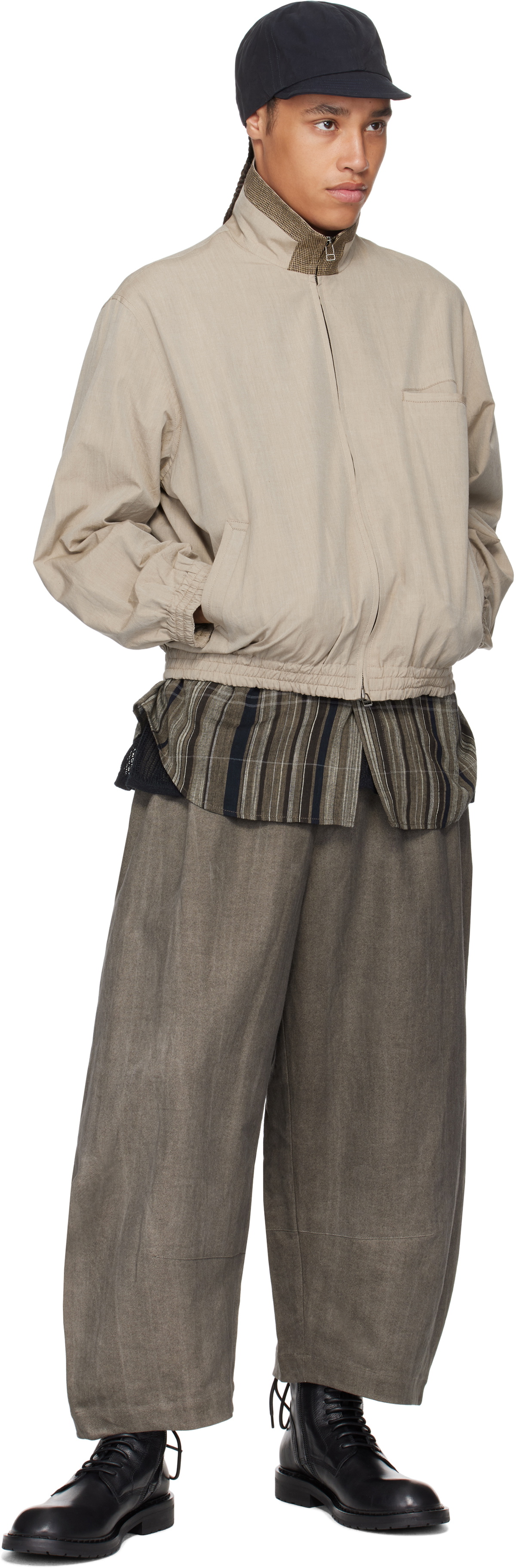 Aviva Jifei Xue Beige Yarn-Dyed Track Jacket