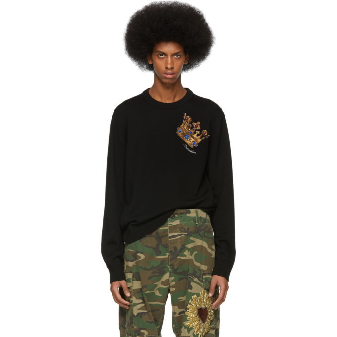Photo: Dolce and Gabbana Black Embroidered Big Crown Sweater